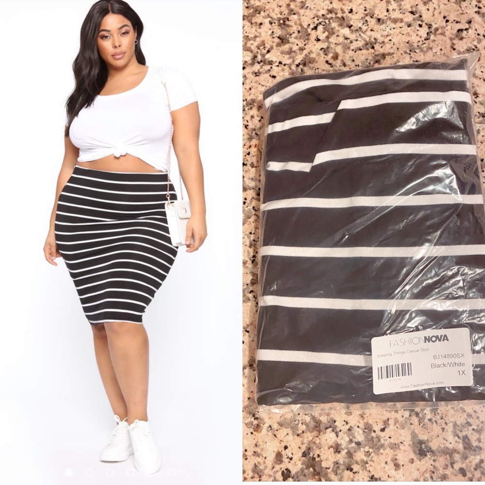 Fashion Nova - black white stripe skirt (1x)